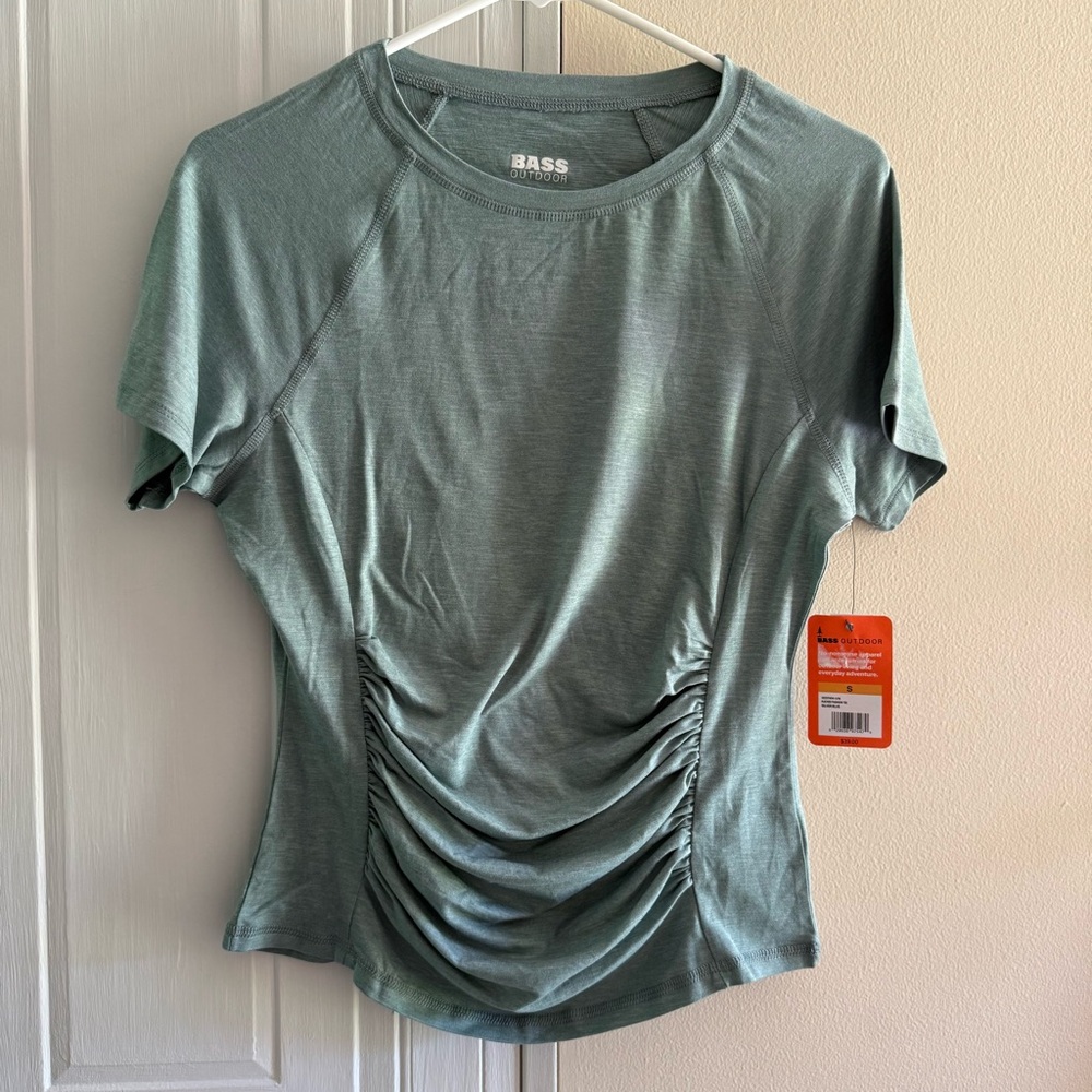 Bass Outdoor Women's Ruched Raglan-Sleeve‎ Fashion Tee Silver Blue Size Small